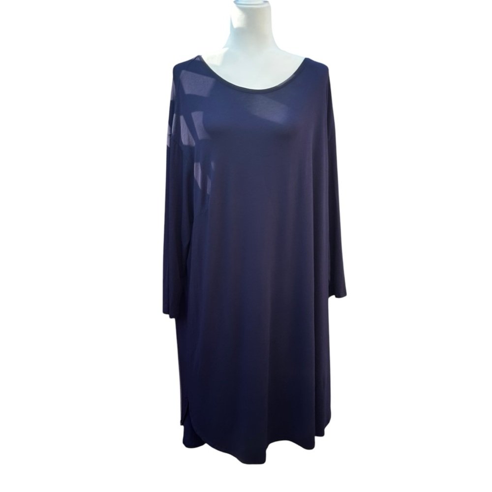 Eileen Fisher Woman sz 2X Jewel Neck jersey dress blue comfy stretch casual soft - Picture 3 of 14